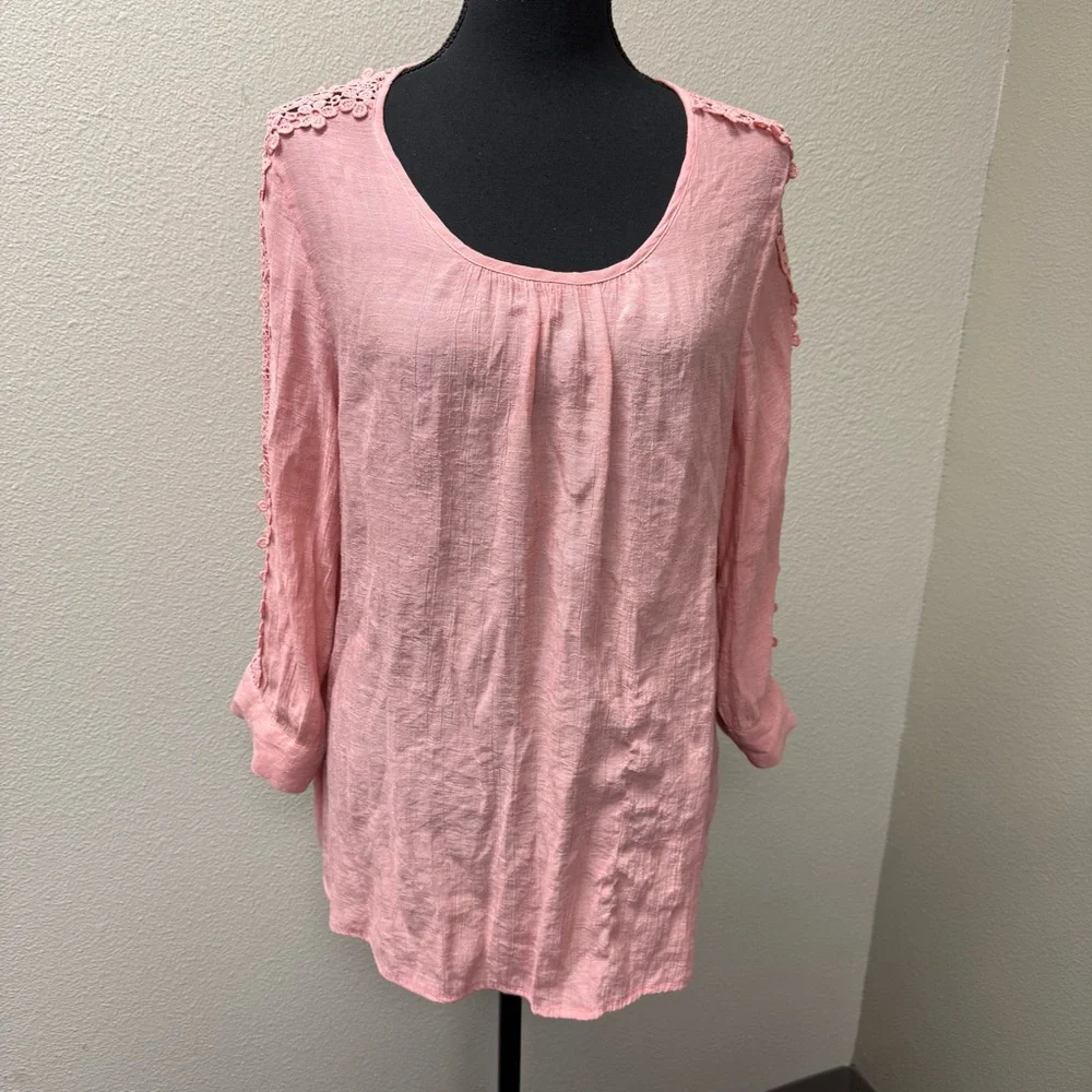 Madison Dusty Pink Lace Sleeve Blouse Boho Lightweight Top Size Large Chic - Picture 2 of 10